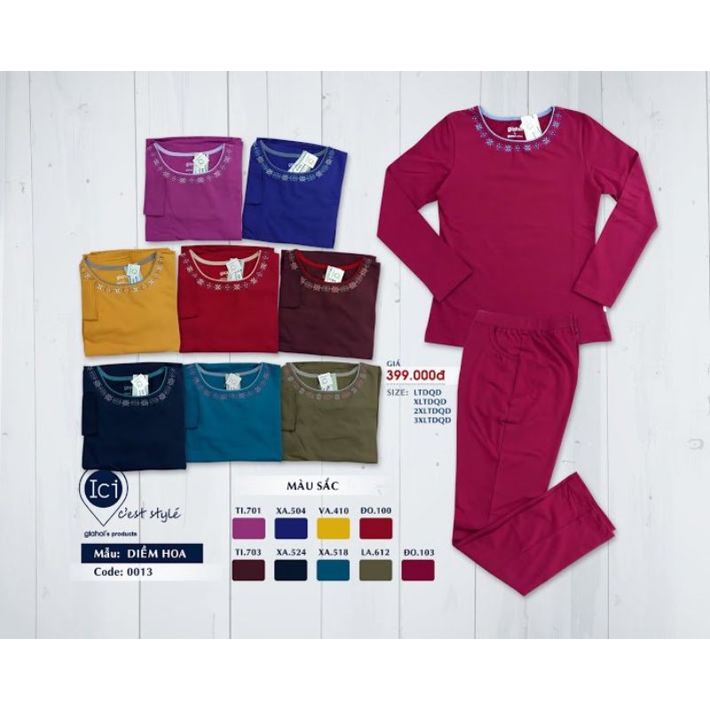 Bộ dài tay, bộ mặc nhà thu đông Trung niên Gia Hồi tên Diềm Hoa