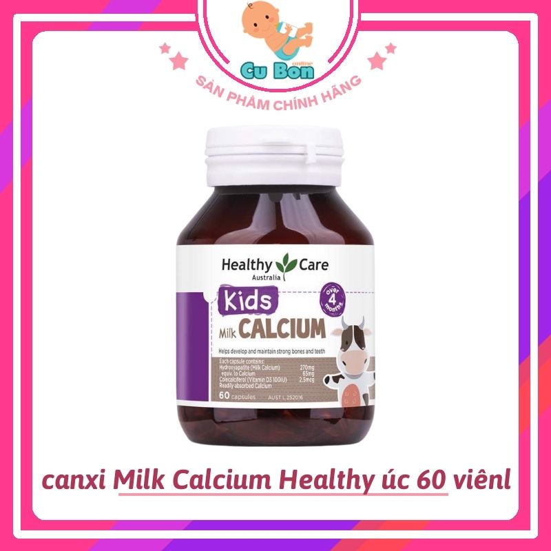 canxi cho bé Healthy Care Milk Calcium Úc 60 viên cho trẻ biếng ăn với d3 giảm còi xương chậm mọc răng từ 4 tháng tuổi