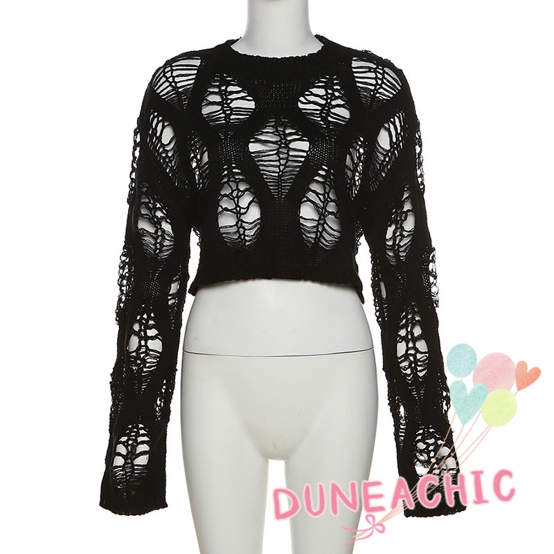 DUNEA Áo Sweater Dệt Kim Cổ Tròn Dài Tay Dáng Rộng Gợi Cảm Dành Cho Nữ