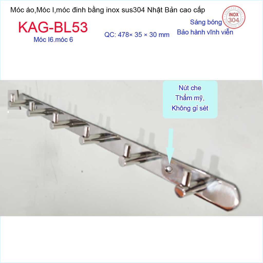 Móc treo đồ phòng tắm, Phụ kiện phòng tắm cao cấp Kace, Móc I6 treo đồ inox 304 Nhật Bản KAG-BL53