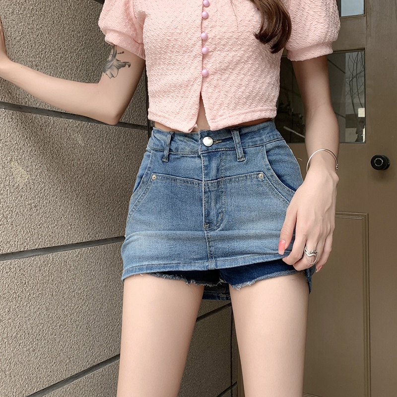 Chân váy denim ZHELIHANGFEI dáng ngắn lưng cao thời trang cho nữ
