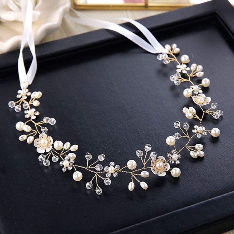 Băng đô đội đầu đính hạt trang trí hoa handmade dành cho cô dâu trong đám cưới