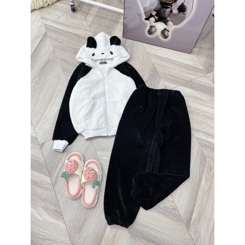 Bộ Lông Gấu Trúc Panda Unisex Nam Nữ Dáng Rộng Mặc Nhà Mùa Đông Ấm Uzzlang