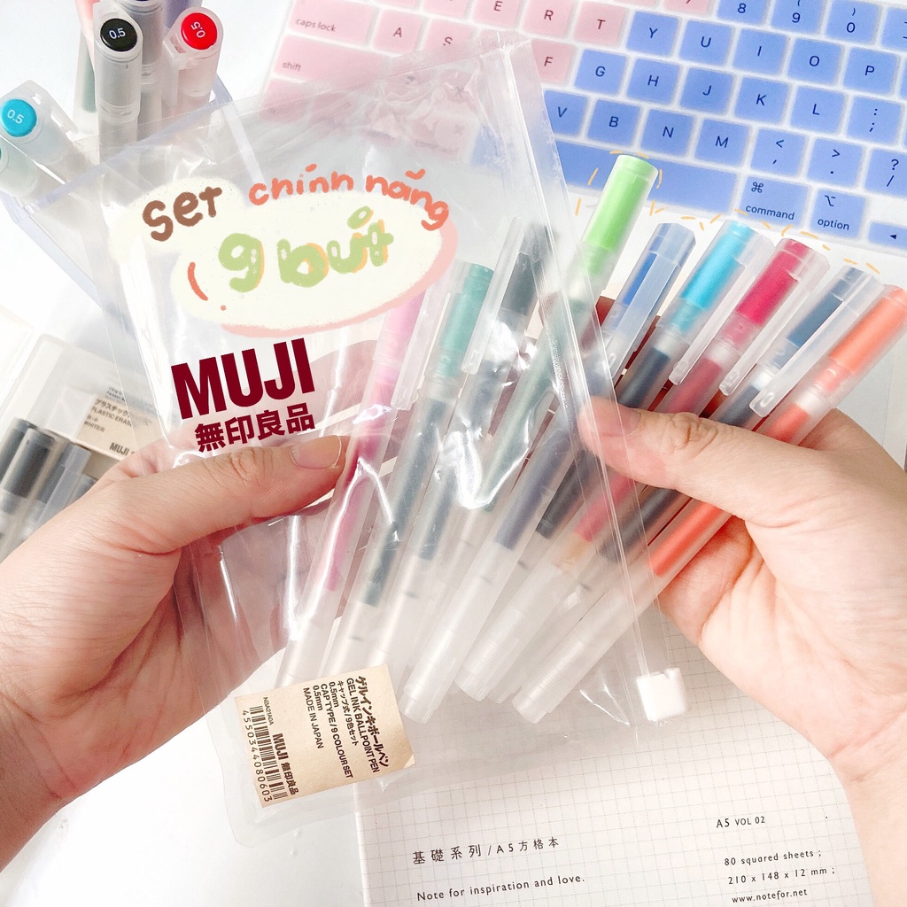 BÚT GEL MÀU MUJI CHÍNH HÃNG NẮP ĐẬY NGÒI 0.5MM viết bài trang trí sổ tay take note bullet journal