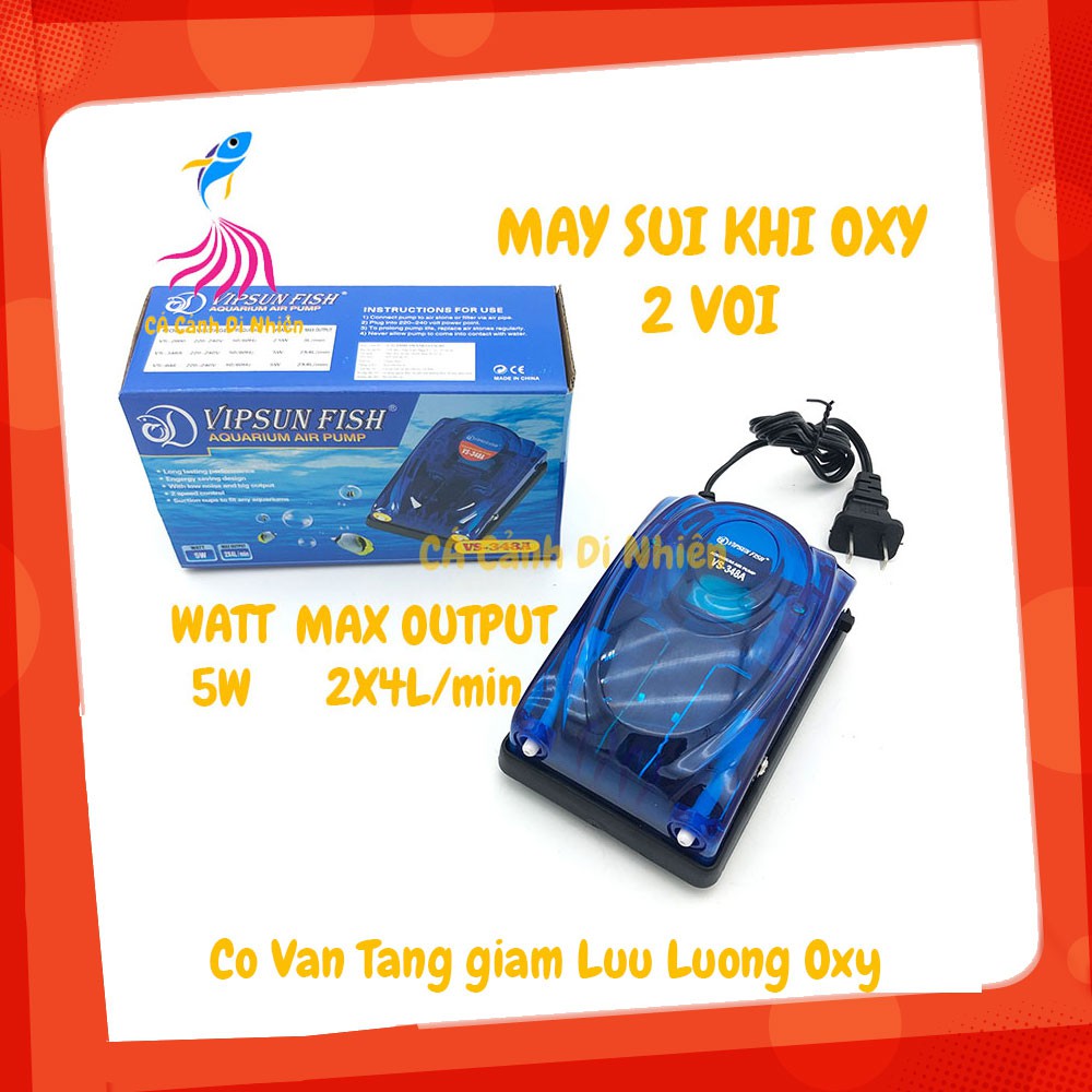 Máy sục sủi thổi khí oxy 2 vòi vs348a 5W VIPSUN VS-348A cho hồ cá