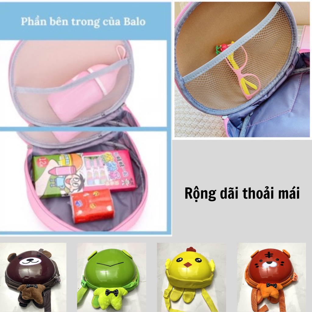 Balo cho bé mẫu giáo mầm non FREESHIP Balo trứng cho bé nắp nhựa hình thú chống va đập cho bé