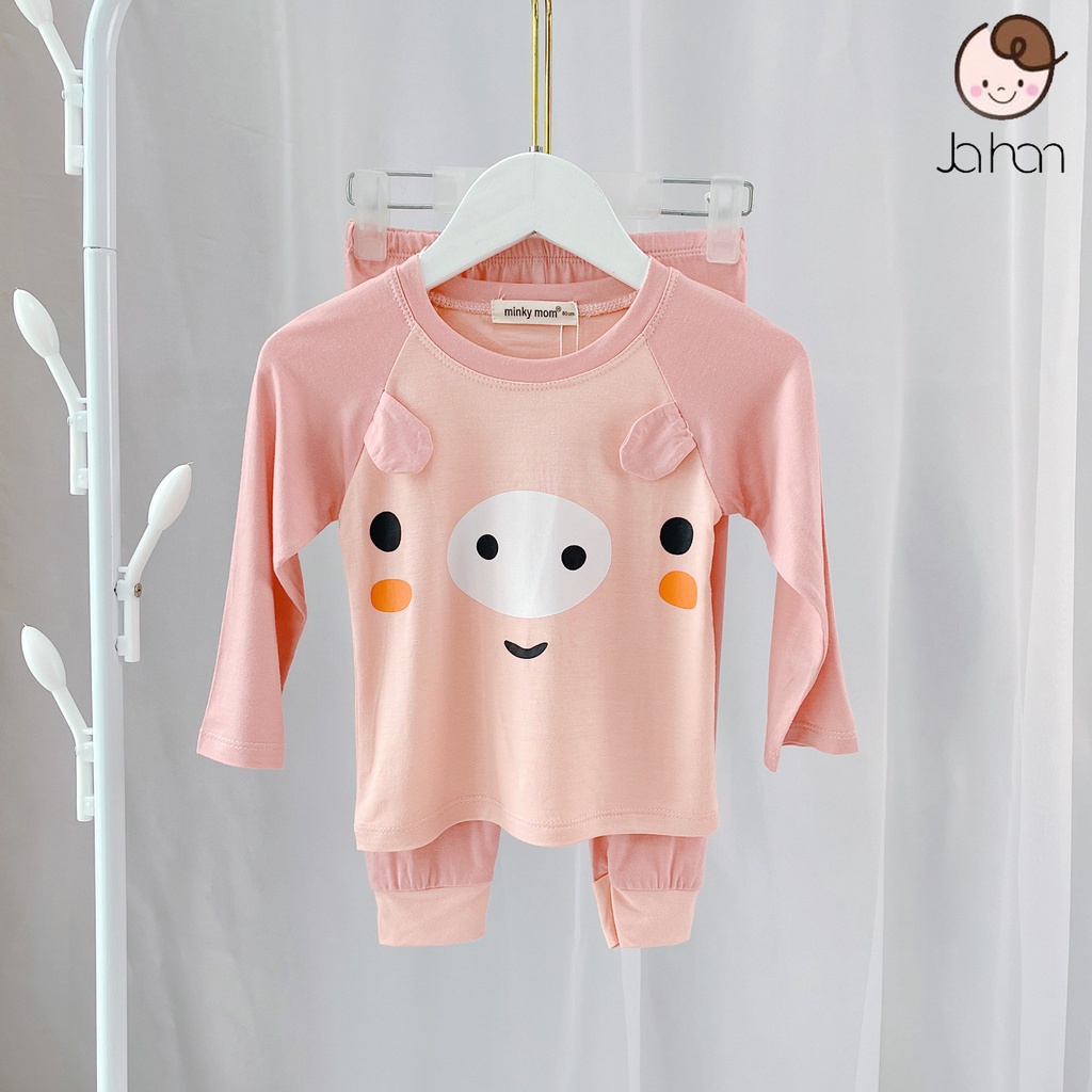 [SALE] Bộ Dài Tay Bé Trai, Bé Gái KIMCHI Vải Thun Lạnh Tai Thú 3D Dễ Thương, Quần Áo Trẻ Em Thu Đông KWTD2103
