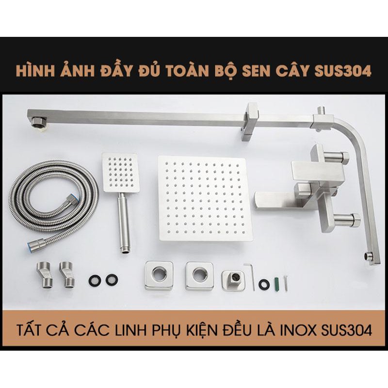 Bộ sen cây tắm nóng lạnh Inox SUS304 vuông (Bảo hành toàn quốc 2 năm)  chì an toàn cho sức khỏe