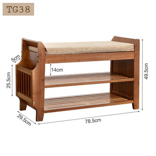 Kệ giày có đệm ngồi đi giày chất liệu tre khối cao cấp chống cong vênh mối mọt TG38 Kích thước 62/79/99x30x50 cm