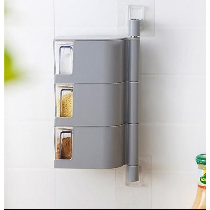Bộ Hộp Đựng Gia Vị 3 Ngăn Dán Gắn Tường Tiện Lợi