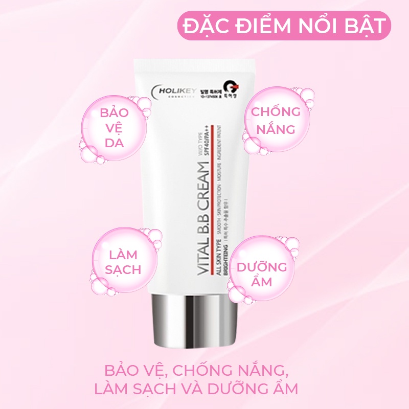 Kem Nền Trang Điểm Chống Nắng HOLIKEY Hàn Quốc Vital BB Cream SPF /40 PA 50ml Giúp Che Khuyết Điểm & Chống Nắng