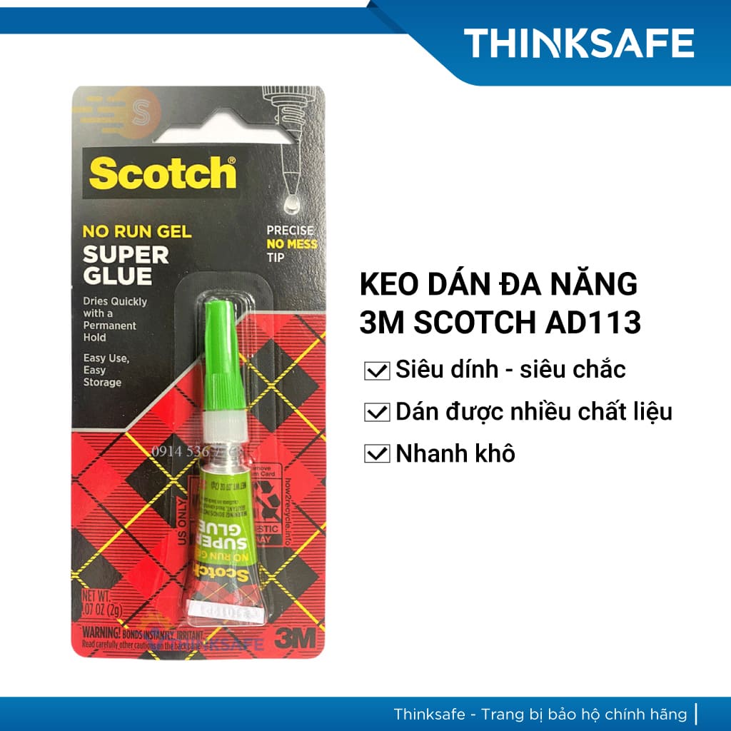 Keo dán đa năng siêu dính 3M AD113 lâu khô, dùng cho dán mica gỗ, nhựa, cao su, nỉ, giày dép, keo dạng dẻo - THINKSAFE