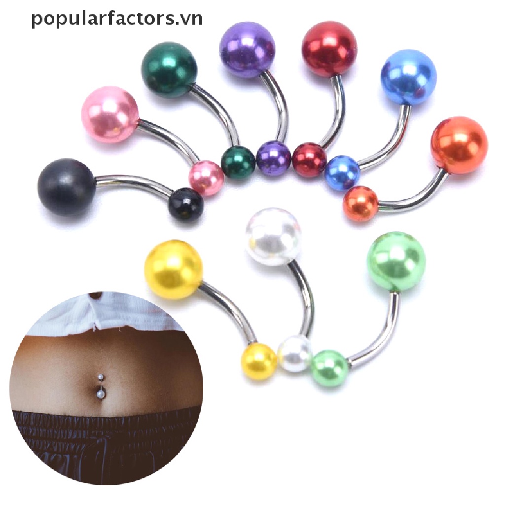 Set 10 khuyên rốn dạng thanh tạ đính ngọc trai nhân tạo nhiều màu sáng tạo