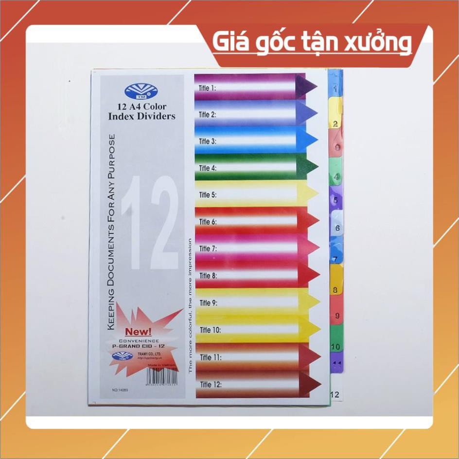 Bìa phân trang nhựa 12 số màu