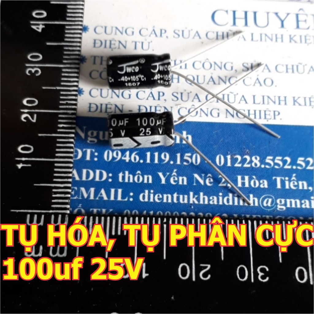 TỤ HÓA, TỤ PHÂN CỰC 100uf 25V (50 tụ) KDE1798