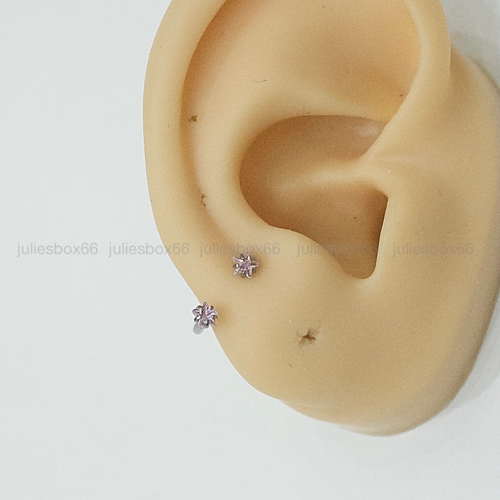 [1 Chiếc] Khuyên Tai Bông Tai Chữ U 2 Đầu Đá Ngôi Sao Màu Hồng Thép Y Tế Titan Thép Không Gỉ Cá Tính Phong Cách Nam Nữ