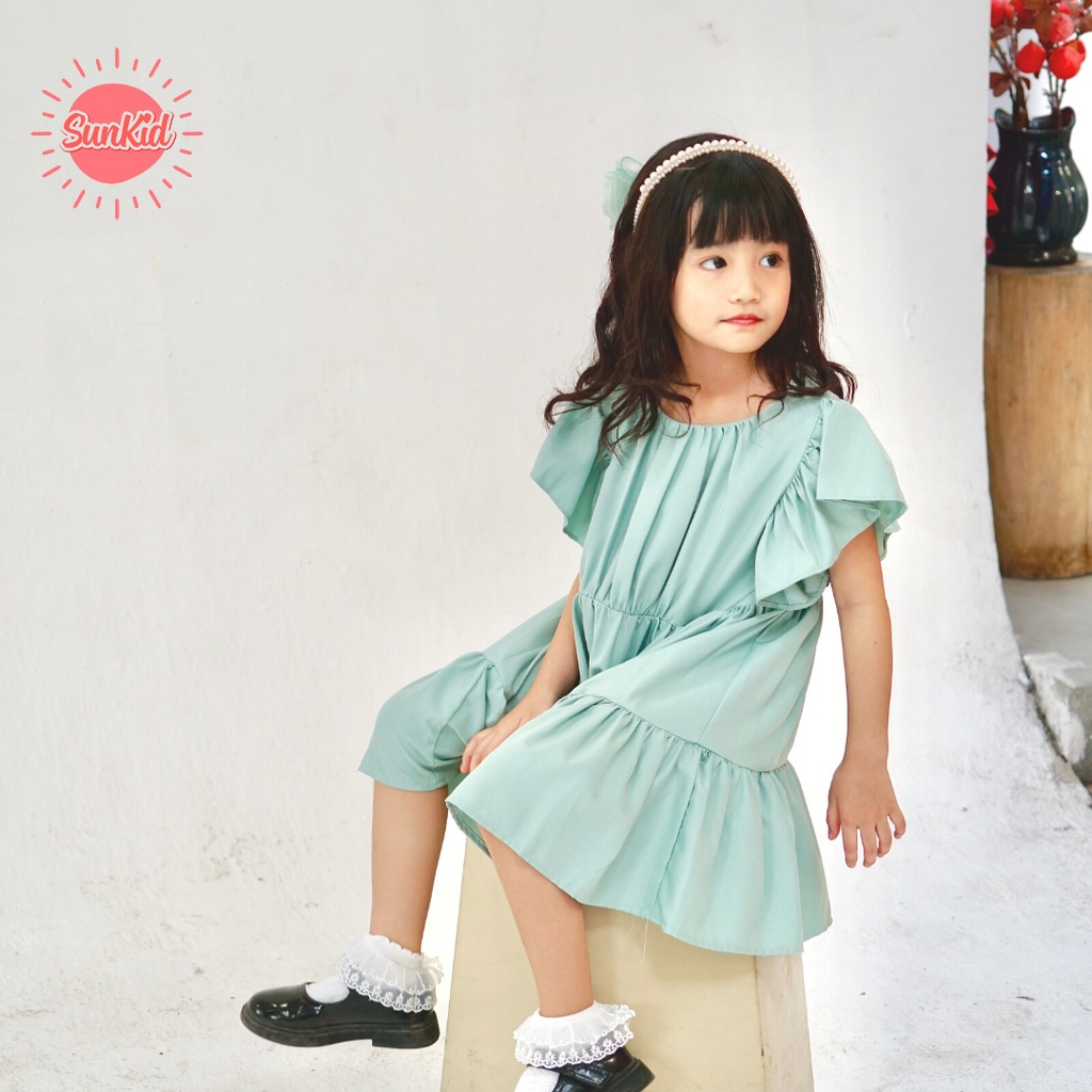 [XẢ KHO] Váy bé gái babydoll trơn vải trượt nhật cao cấp mùa hè Sunkid CT1 màu vàng, xanh 4-12 tuổi