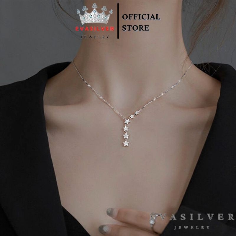 Dây chuyền bạc nữ Evasilver hình chuỗi ngôi sao đính đá, chuẩn dây chuyền bạc thật sang trọng nữ tính