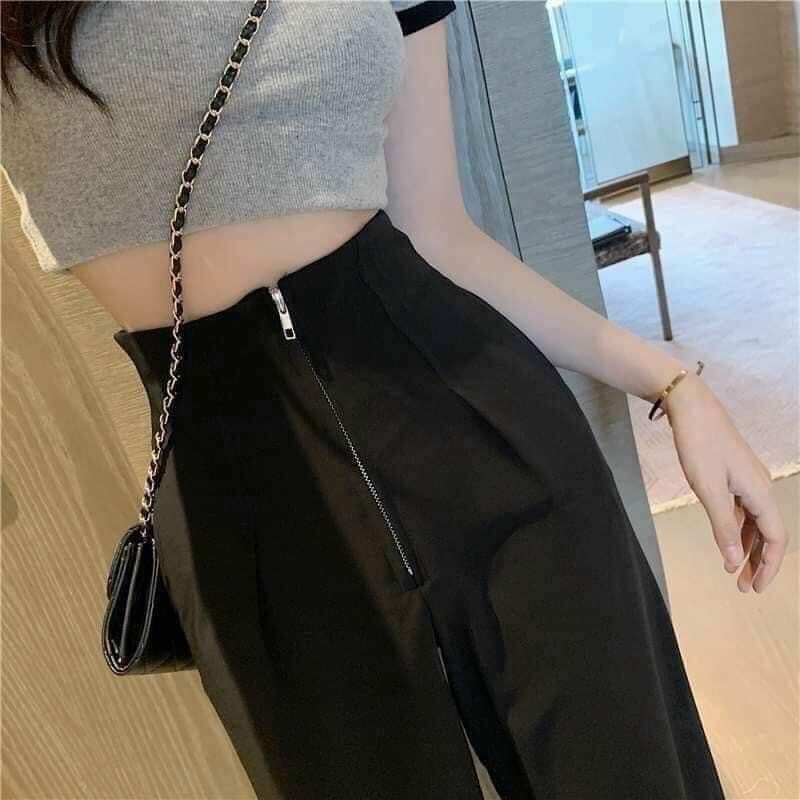 Quần ống rộng khóa giữa cạp cao KH79, quần suông nữ dáng culottes cạp liền khóa giữa