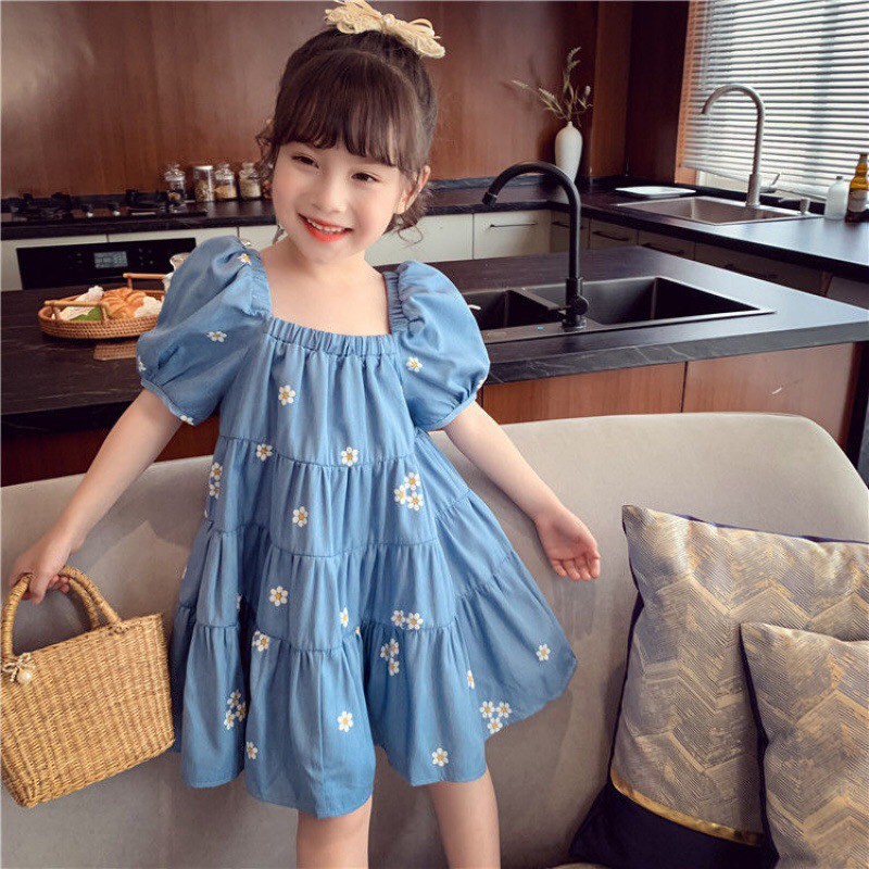 Váy bé gái hè Babydoll hoa cúc bèo 4 tầng 8-35kg XHN632