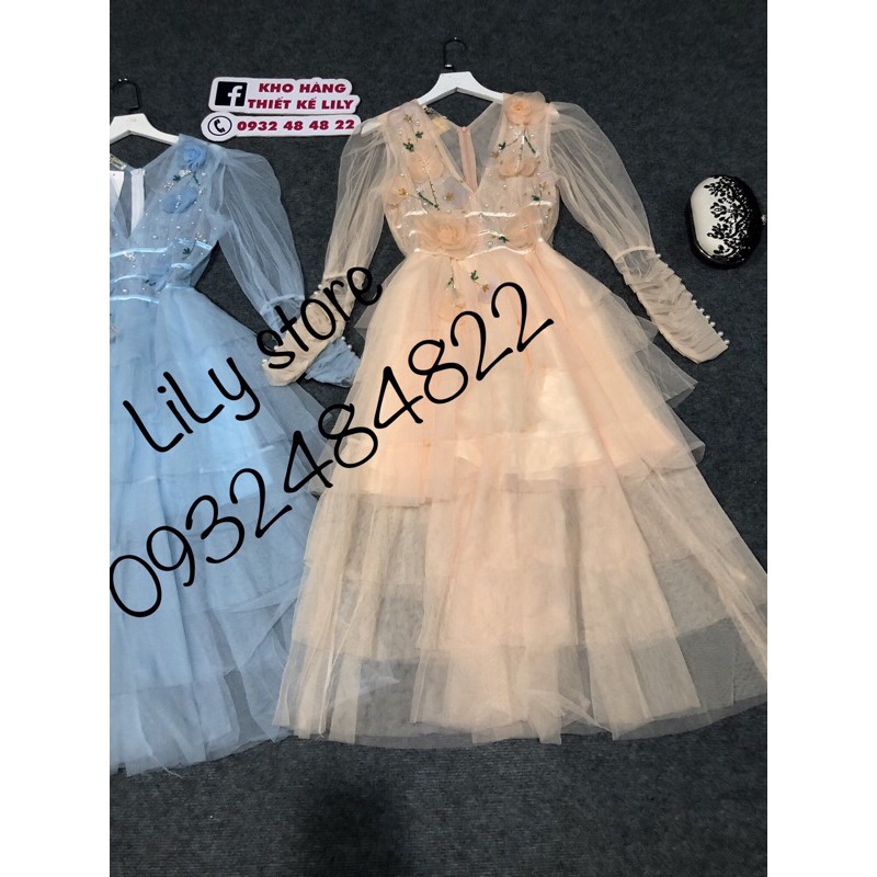 ẢNH VÀ VIDEO THẬT 1000% Đầm lưới tầng kết cườm và hoa nổi