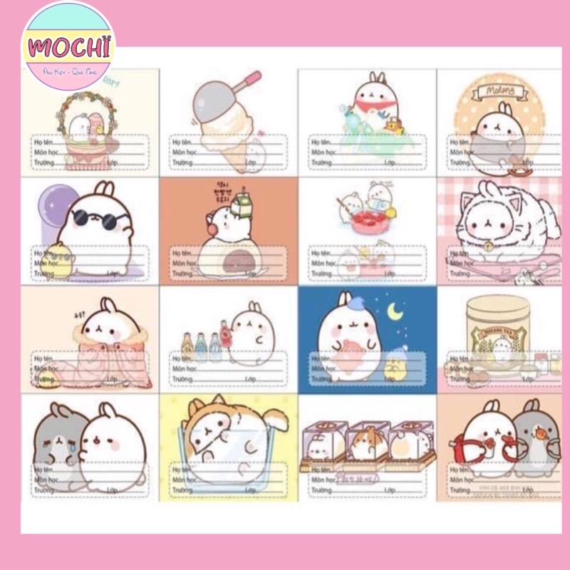 Sét 16 cái nhãn vở có decal kute mix nhiều mẫu