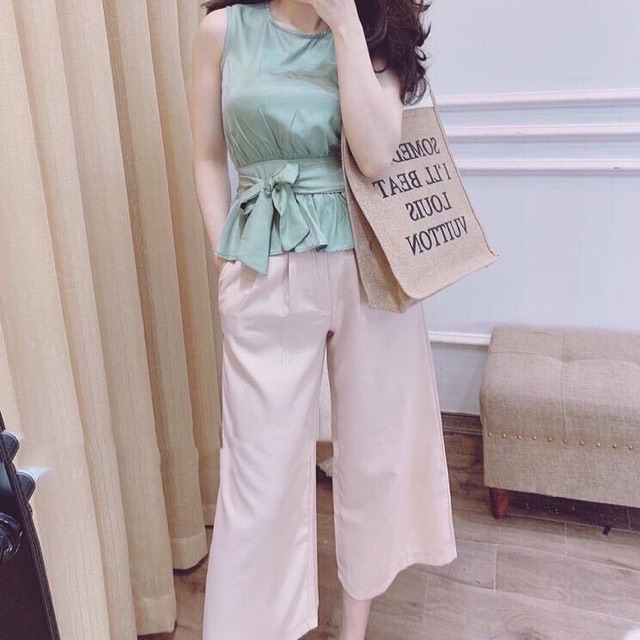 🌸 SET ÁO SÁT NÁCH CỘT NƠ EO QUẦN ỐNG RỘNG CÓ TÚI GIÁ RẺ