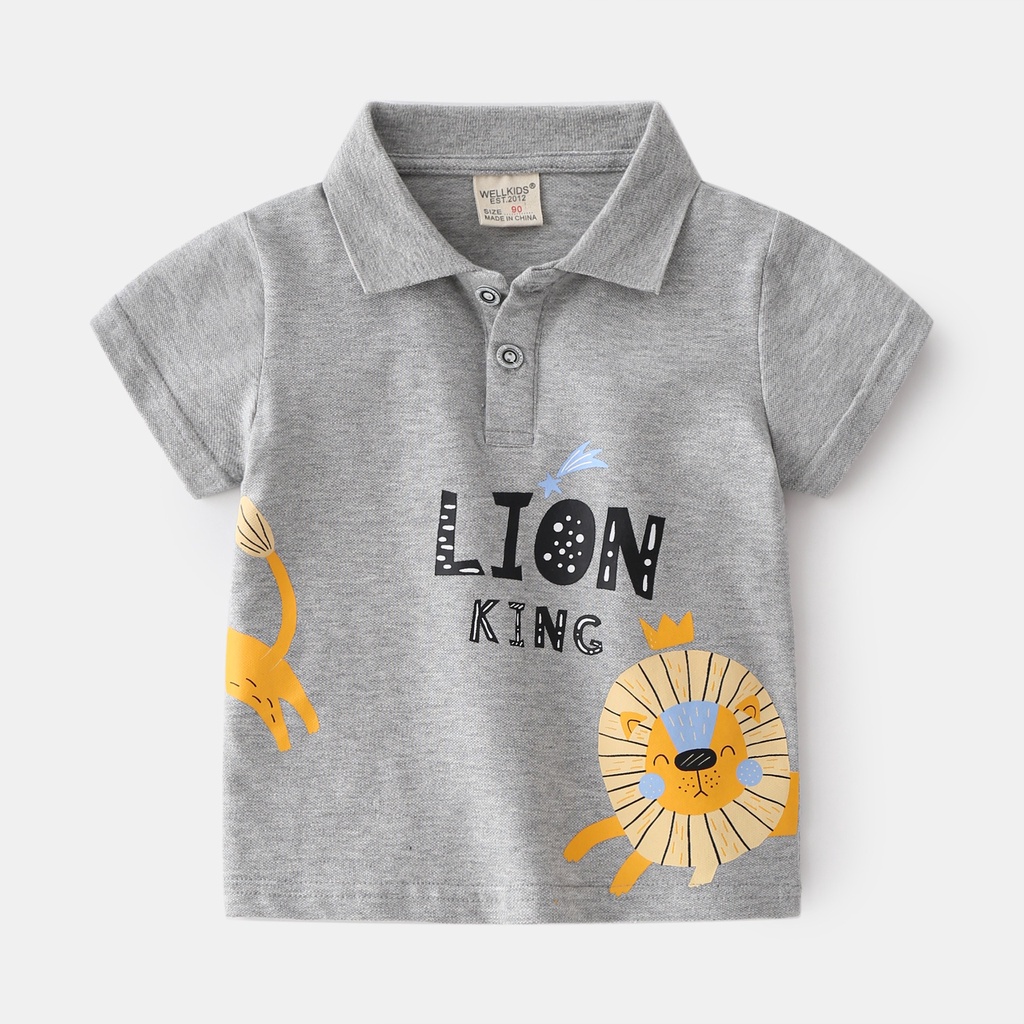 Áo Polo bé trai WELLKIDS  áo có cổ cho bé họa tiết hình thú QATE 600