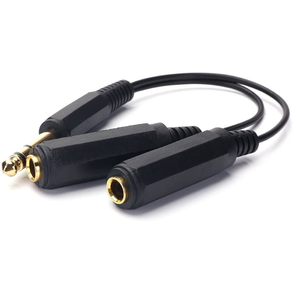 6.35mm 1/4 inch Male Plug Stereo to 2 Dual 1/4&quot;TRS Female Jack Connector Audio Speaker Cable, Y Splitter Adapter Cable (20CM / 8Inch)