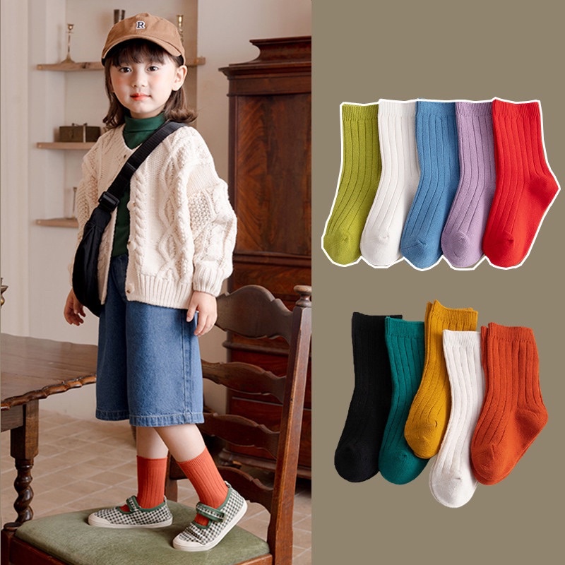 Set 4 đôi tất cao cổ sắc màu cho bé ❤️freeship❤️ vớ màu trơn len gân trẻ em
