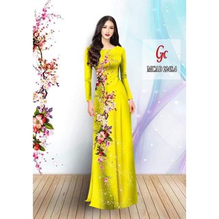 ÁO DÀI HOA ĐÀO MAY SẴN (CỔ THUYỀN NHỎ  TAY DÀI)