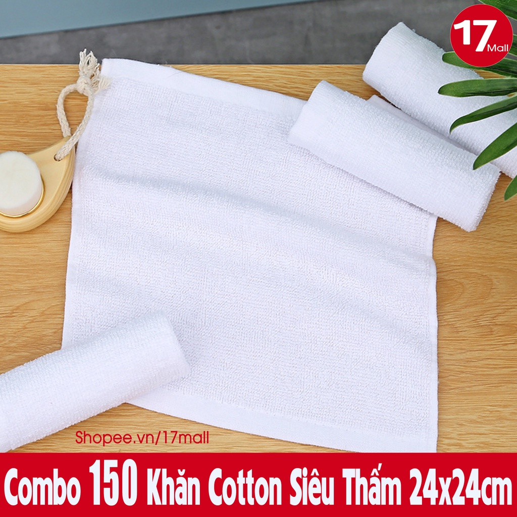 Combo 150 khăn trắng cotton 24x24 đa năng, khăn vuông lau bếp, xe ô tô, lau quán ăn, bệnh viện, spa, nail, trường học