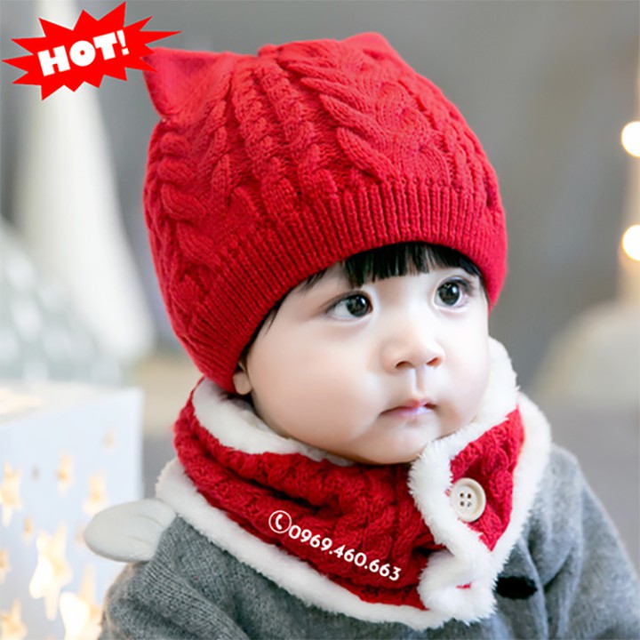 Mũ len có CÚC BẤM thời trang giữ ấm an toàn cho bé 6-36 tháng