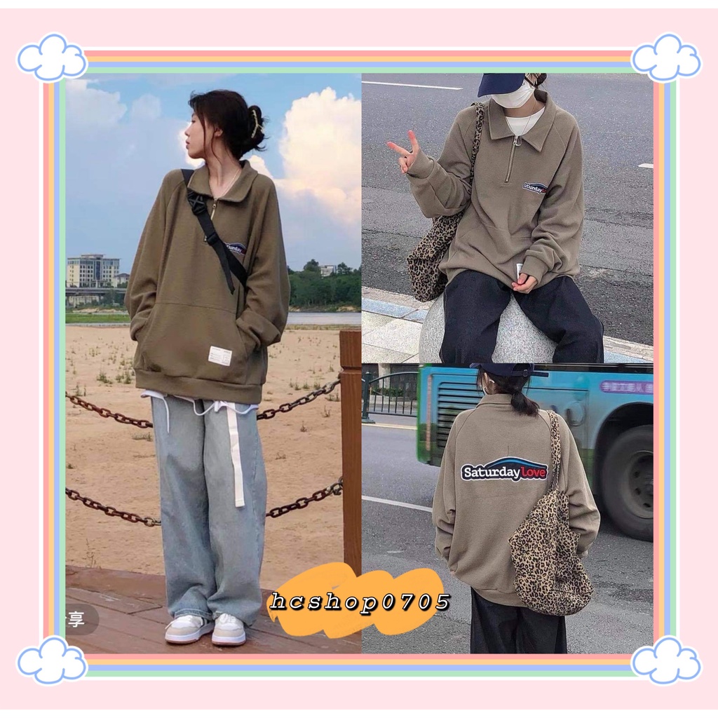 Áo Thun POLO rêu, Ao polo Nam Nữ Freeship  áo tay dài có cổ form rộng freesize unisex mix quần ống rộng