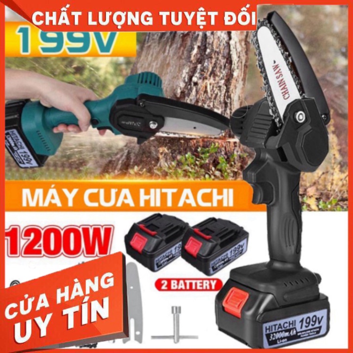 Máy cưa xích dùng pin cầm tay Hitachi 199V- Pin 10 cell - Lõi đồng