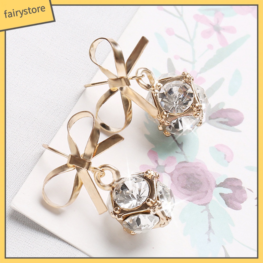 Bông tai nơ đính hạt xinh xắn