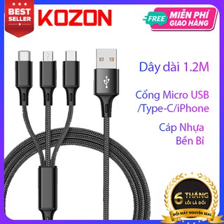 Cáp sạc đa năng 3 đầu KOZON sạc nhanh Lightning/Micro/USB Type C thích hợp các dòng điện thoại android và ios