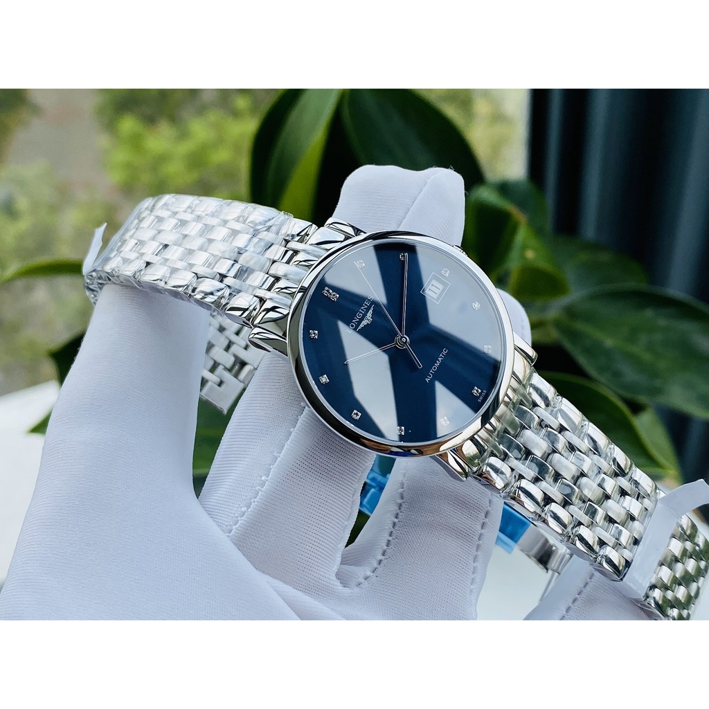Đồng hồ nữ chính hãng Longines Elegant Automatic Diamond Blue Dial Watch L4.809.4.97.6- Máy cơ tự động - Kính Sapphire