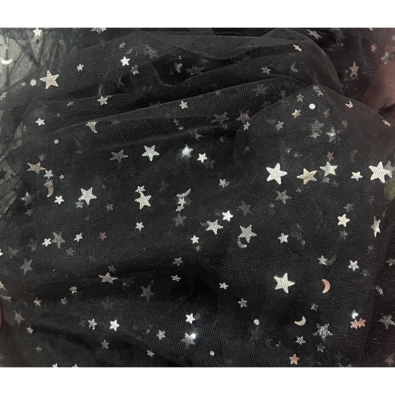 [ VẢI NAKI ] Vải Voan Lưới Ren Đính Trăng Sao Mềm May Đầm Váy,Chụp Ảnh Nail, Trang Sức,background