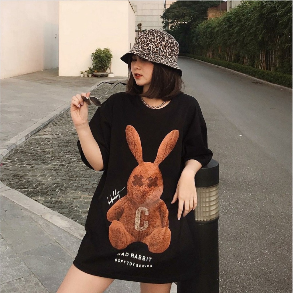 Áo Thun Tay Lỡ RABBIT TOY THỎ NÂU Form Rộng Ulzzang Unisex