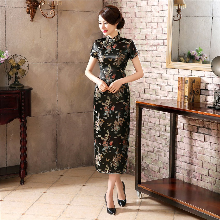 Chinese Traditional Qipao Cheongsam Dress Dragon Phenix Long Cheongsam Dresses