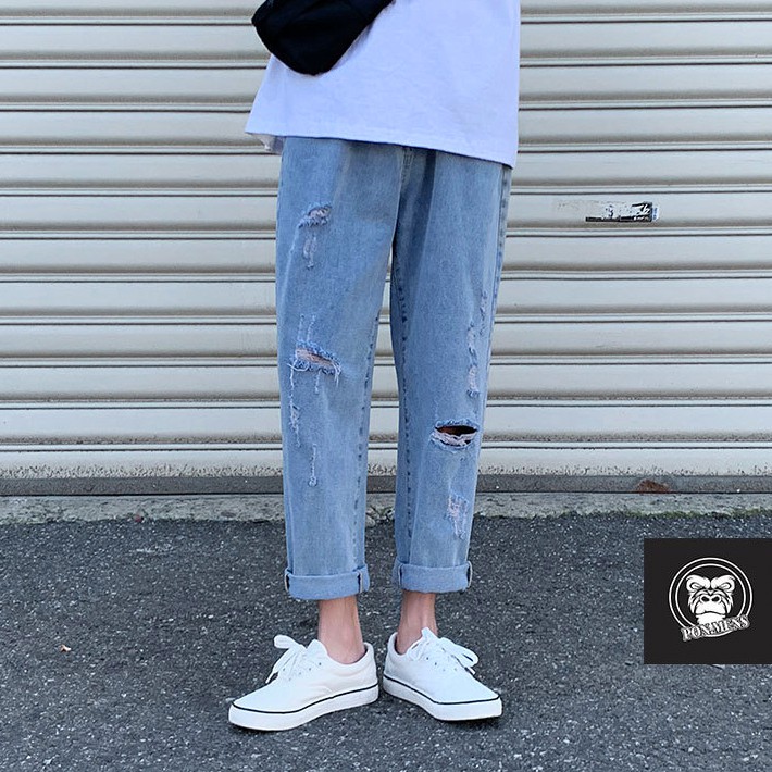 [sale lẻ size] Quần jean baggy nam nữ ống rộng rách 2021 242