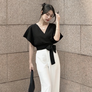 Áo Tay Cánh Dơi Thắt Nơ Eo Đen- HOO DESIGN