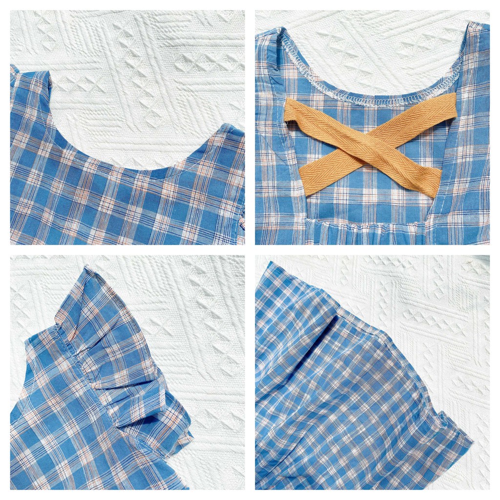 Váy Đầm Cánh Tiên Họa Tiết Kẻ Caro Cho Bé Gái 8-26kg