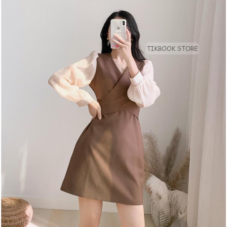 Váy Dài Tay Cổ V, Hàng Quảng Châu Cao Cấp - Tikbook Store ( Sẵn Hàng ) .