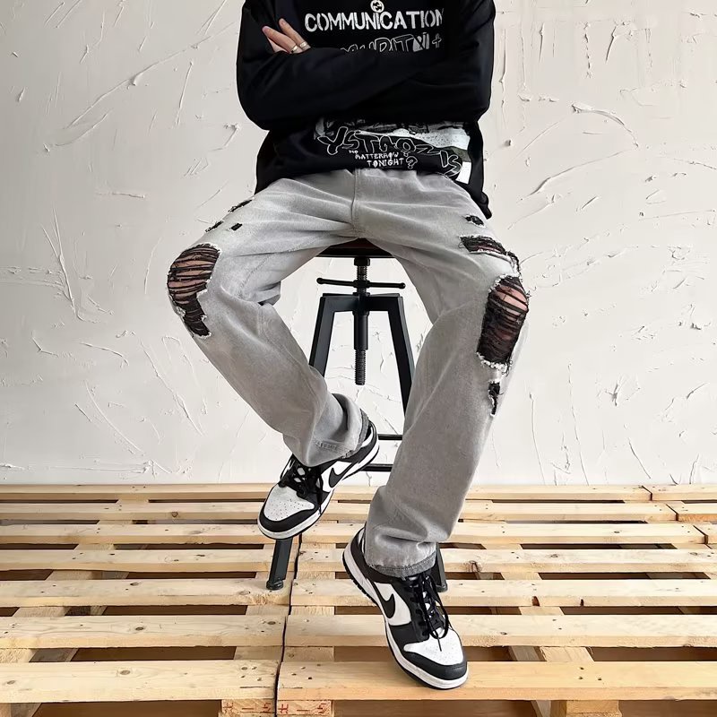 Quần jeans Rách Thời Trang Hip Hop Đường Phố Hàn Quốc Dành Cho Nam S-3XL