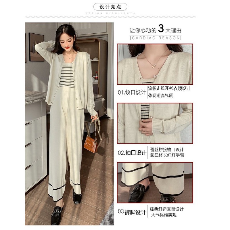Set Len 3 Chi Tiết Cao Cấp Áo Cúc Ngọc + Áo 2 Dây kết + Quần Ống Rộng 💎Freeship💎Hoàn Xu