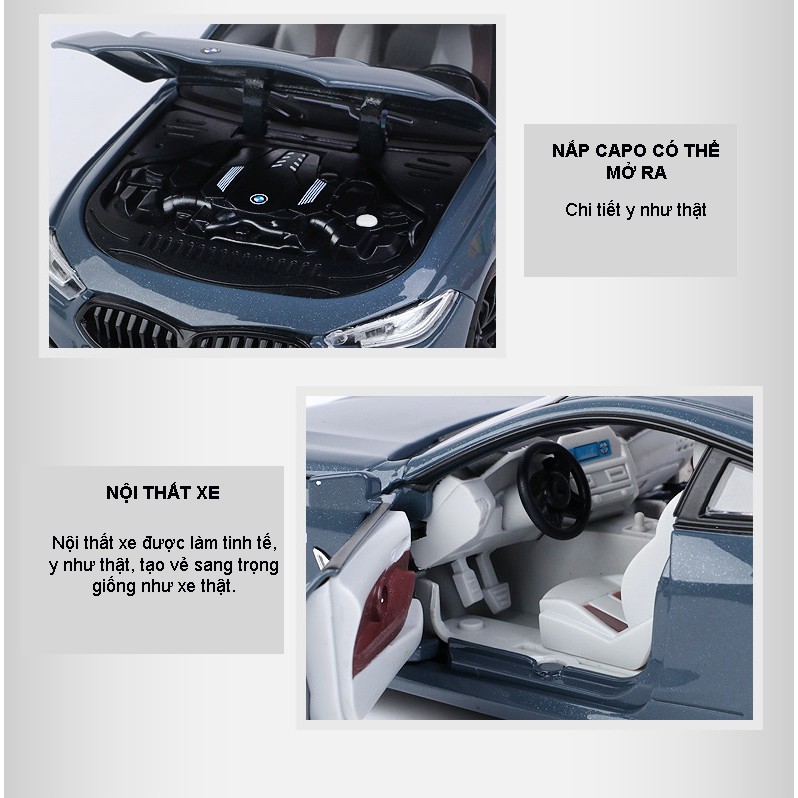 Mô hình xe BMW 840i Gran Coupe tỉ lệ 1:24 hãng Hengteng Model, khung hợp kim, thiết kế chi tiết sắc nét như thật