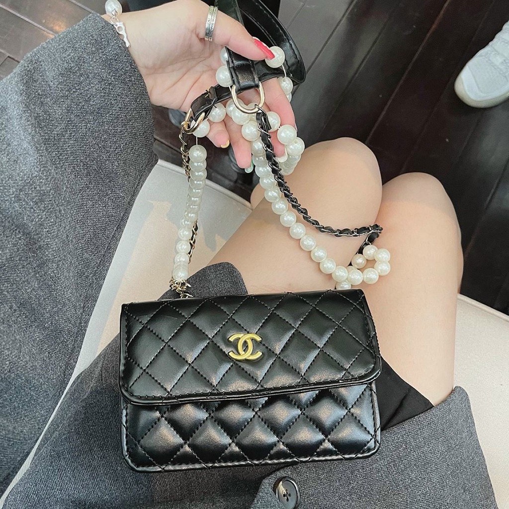 Túi đeo chéo nữ tặng kèm dây ngọc đi chơi đi làm sang chảnh túi ka tun dây ngọc