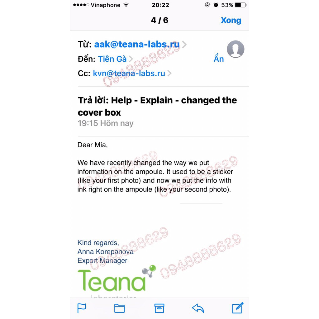 Hàng Nga- Serum C1 Teana Dưỡng Trắng Mờ Thâm Mẫu Nắp Kéo Mới Nhất